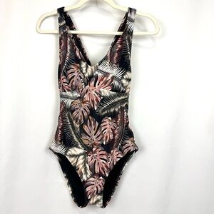 Hurley S Tropical Palm Leaves Print One Piece Swimsuit Cross Cross Back Beachy